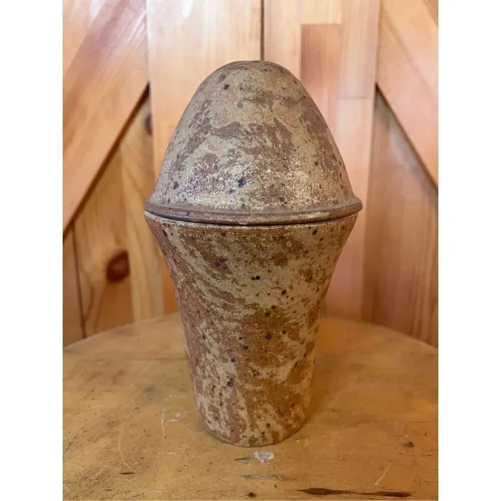Vintage stone container earthy rustic (7547)